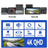 Caméra embarquée 4K/1080P IPS avec WDR, 4 lumières, GPS et DVR pour enregistrement vidéo automobile, 3 caméras avant/arrière