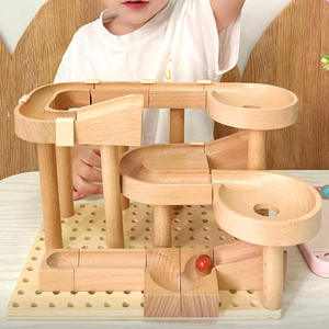 Ensemble de blocs créatifs éducatifs en gros, jeu de glisse à billes à 3 niveaux Montessori, jouet en bois pour enfants - Product Image 5