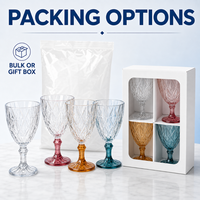 Gobelet à vin moderne en plastique PET effet diamant 325 ml, transparent avec pied coloré, en vrac, coffret cadeau pour événements