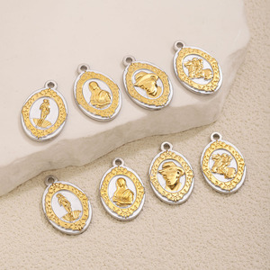 Pendentif ovale vintage en acier inoxydable de style européen et américain, plaqué <span class=keywords><strong>or</strong></span> 18 carats, pour colliers, bracelets, boucles <span class=keywords><strong>d</strong></span>'oreilles et autres accessoires DIY - Product Image 3