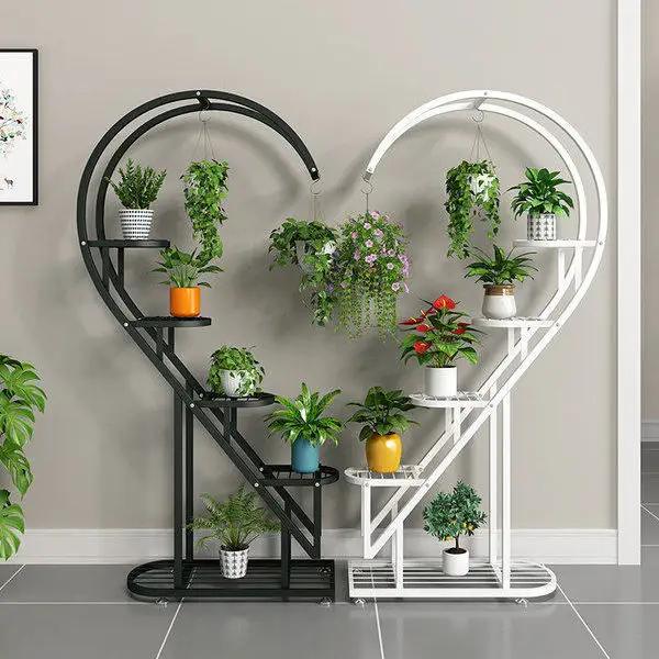 Große Dekoration Schmiedeeisen Herzform Indoor Metall Blumentopf Rack Boden stehende Pflanze Pflanzer Stand