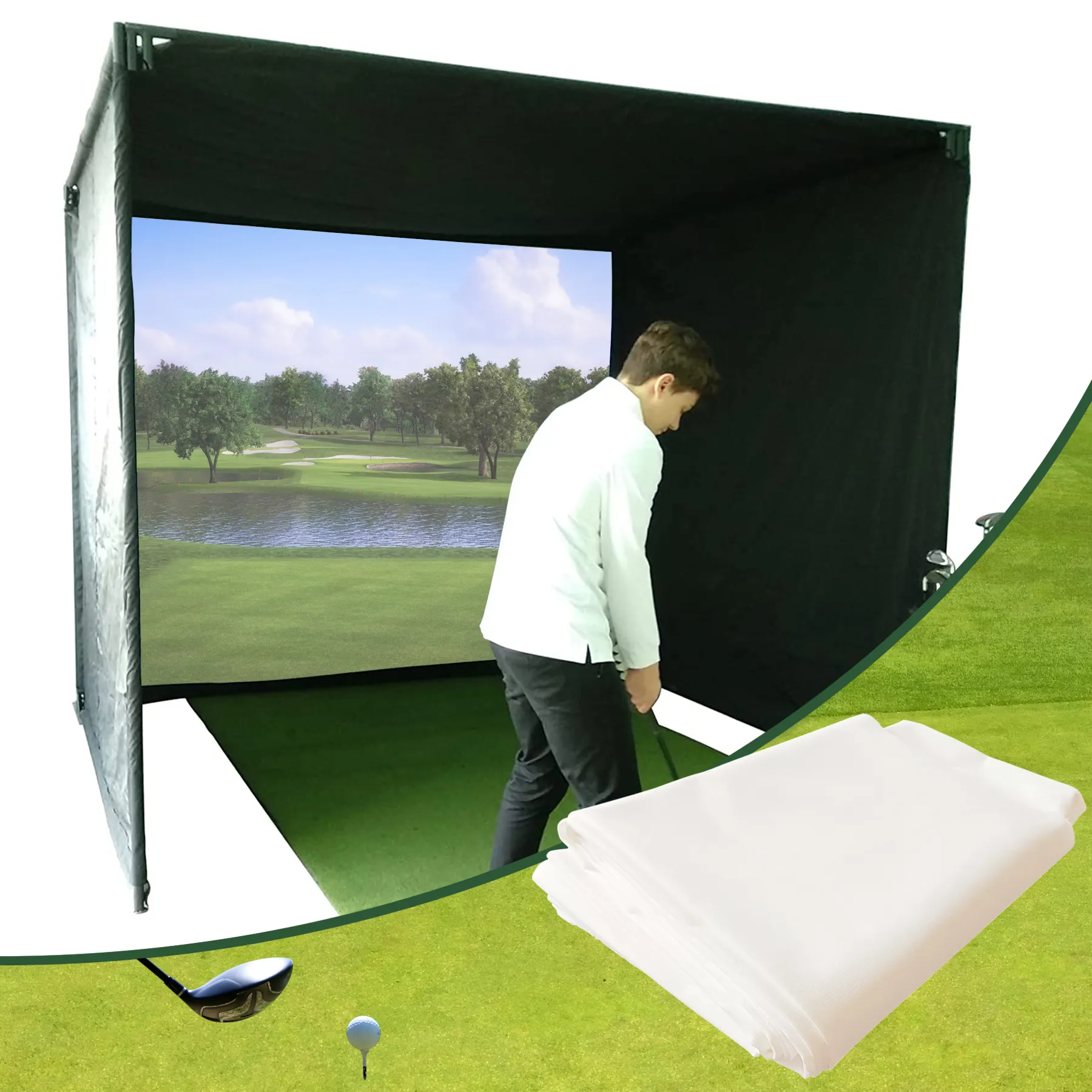 3D-impactscherm Virtueel Geluidsarm Golf-En Sportsimulator Te Koop Ultra Helder Wasbaar Golfimpactscherm Voor Golftraining