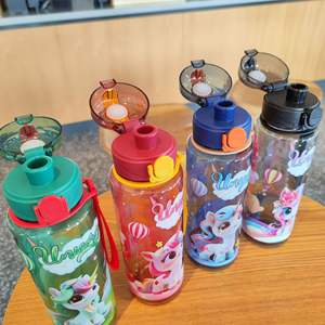 קריקטורה חד קרן ילדים חד קרן ילדים פלסטיק 700 מ "ל שתייה ישירה עם חבל וקש לילדים לבית הספר - Product Image 3