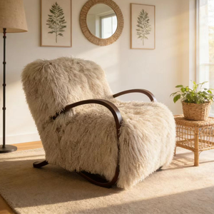 Sillón Nórdico con Estructura de <span class=keywords><strong>Madera</strong></span> Maciza, Piel de Oveja Blanca, Cómodo Sofá <span class=keywords><strong>para</strong></span> Sala de Estar, Apartamento, Hotel, Villa - Product Image 6