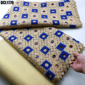 Nigérian Guipure Dentelle Tissu Cordon Dentelle Avec Pierres Broderie Tissu Aso Ebi Robe pour Fête 100% Polyester Tissu - Product Image 5