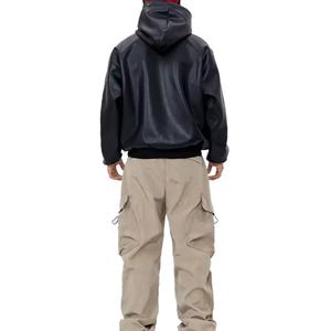 Sweat-shirts sur mesure de haute qualité, en cuir PU de différentes couleurs, sweat-shirt oversize à manches longues pour homme - Product Image 5