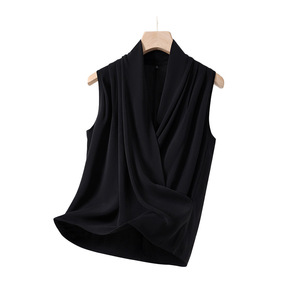 White V Neck Sleeveless Vest For Women Flax Fabric Crossbody Design Four Seasons Wear - Product Image 5