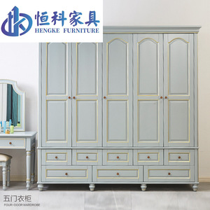 Armario de Madera Maciza Estilo Americano, Cuatro Puertas, Gran Capacidad, Puertas con Bisagras, Mueble de Almacenamiento para Dormitorio - Product Image 5