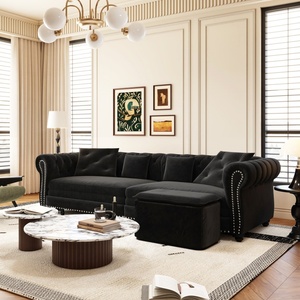 Canapé-lit Chesterfield en velours noir de 89 pouces, convertible 3-en-1 avec ottoman mobile pour salon - Vente en gros - Product Image 3