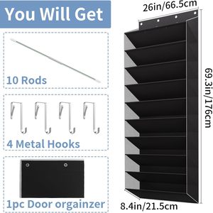 Organizador de zapatos para colgar sobre la puerta de 10 niveles, 33x15x85cm, con bolsillos profundos para almacenamiento en el armario - Product Image 2