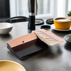迷你金属磁性木质桌面簸箕和扫帚套装刷毛头扫帚，用于餐桌清洁