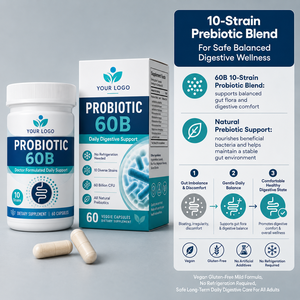 Probiótico al por Mayor, Certificado GMP, Orgánico, Vegetariano, Sin Gluten, 10 Cepas, 60 Mil Millones de UFC, Equilibrio Digestivo Diario, 60 Cápsulas - Product Image 5