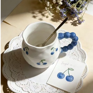 Korean INS Style Ceramic Mug 330ml Capacity Handgrip Pleated Design Porcelain Eco-friendly Afternoon Tea Gift Dishwasher Safe - Product Image 3