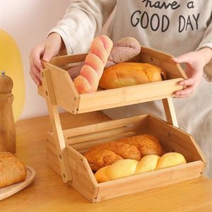 Bamboo Multi Tier Storage Rack For Bread Fruit Vegetable <b>Kitchen</b> Desktop Organizer Rectangle Shape - Product Image 2