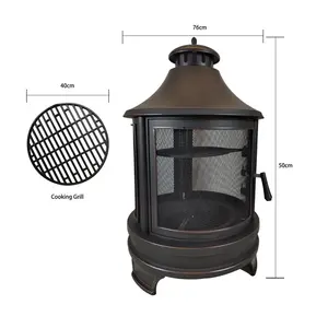 Yoho Patio Garden Wood Burning Fire Pit Outdoor Steel Metal BBQ Fire Pit With Cooking Grate