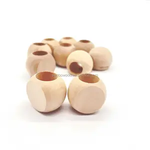 定制扁平圆形木珠木球带孔使用木工艺球家居装饰儿童玩具
