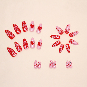24 pièces fabricant prix de gros presse sur les ongles Logo personnalisé rouge amande amour saint valentin <span class=keywords><strong>faux</strong></span> ongles Smiley <span class=keywords><strong>flamme</strong></span> <span class=keywords><strong>faux</strong></span> ongles - Product Image 4