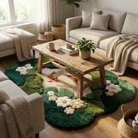 Karpet Rajut Tangan Motif Ikan Koi Oranye Lumut, Bentuk Tidak Beraturan Terinspirasi Kolam, untuk Kamar Tidur, Ruang Tamu, Ruang Santai, Kreatif