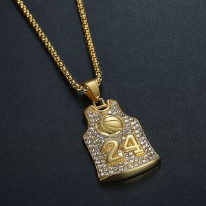 Yunnique – collier avec pendentif en forme de maillot de basket-ball en acier inoxydable plaqué or et strass, numéro 24, bijoux cadeau unisexe - Product Image 4