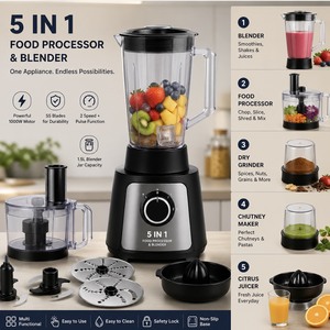 Robot culinaire multifonction Offmans 5 en 1, moteur robuste 1200W, bol en PC incassable, mixeur hachoir de cuisine pour l'Afrique - Product Image 2