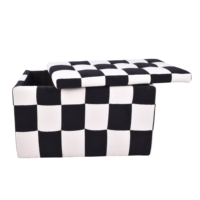 CAELFORD Pouf de rangement en tissu noir et blanc avec structure en bois, repose-pieds moderne, tabouret, disponible en OEM pour salon et maison