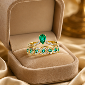 Set di anelli con corona verde per donna, anello da dito minimalista alla moda - Product Image 6