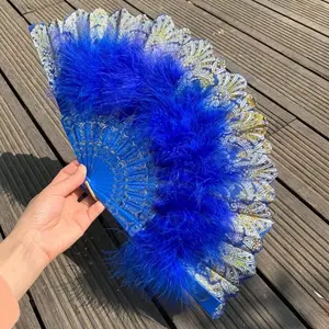 Elegante Opvouwbare Ventilator Volledig Fluwelen Kleurrijke Witte Veer Fan Chinese Knoop Hand Fan Fee Meisje Dans Bruiloft Feest Decoratie