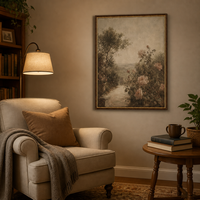 Grande Peinture sur Toile Encadrée Impressionniste, Motif Jardin de Roses Antique et Urne en Pierre, Décorative Moderne pour Mur de Salon