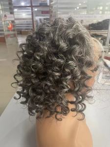 10 นิ้ว Sliver <span class=keywords><strong>สี</strong></span><span class=keywords><strong>เทา</strong></span>สั้นไฮไลท์สีบลอนด์สี<span class=keywords><strong>เทา</strong></span>ดิบอินเดีย<span class=keywords><strong>ผม</strong></span>วิกผมผมหยิกลึก<span class=keywords><strong>ผม</strong></span> 4*4 Hd วิกผมลูกไม้ปิด - Product Image 2