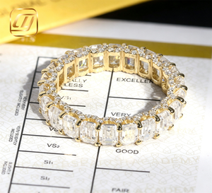 Bijoux fins à la mode pour femmes, bague éternelle en or jaune 14 carats avec émeraude taille 3x4 mm, bague en diamant moissanite - Product Image 5