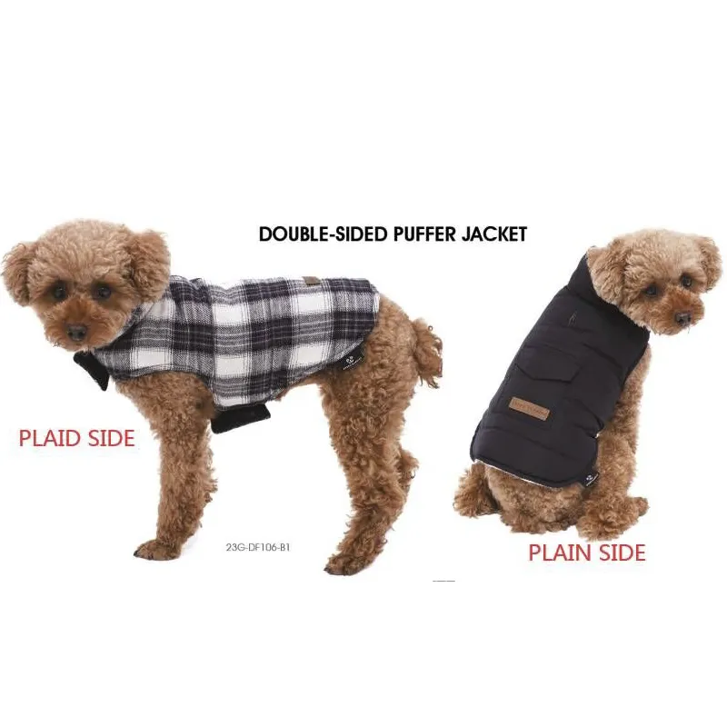 Ls colete de cachorro reversível estilo britânico, xadrez, vestuário quente com coleira, roupas para cachorro, acessórios para animais de estimação