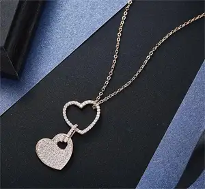 OUXI copper alloy rose gold double heart diamond necklace temperament heart high class necklace jewelry C11069-201000