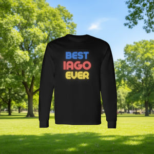 Maglietta a maniche lunghe Best Iago Ever con design del nome Iago, maglietta promozionale - Product Image 3