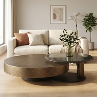 Table basse ronde minimaliste moderne en acier inoxydable pour petits espaces, avec plateau en verre trempé ou marbre
