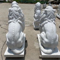 Sculptures de Lions en Marbre pour Jardin, Grande Décoration Extérieure en Pierre Sculptée à la Main