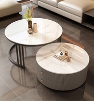Ensemble de tables basses extensibles en pierre italienne couleur crème, style luxe léger, moderne et minimaliste, pour salon, usage domestique, petite taille