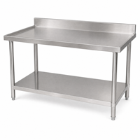 Table de préparation de cuisine professionnelle en acier inoxydable à deux niveaux avec étagère inférieure, plan de travail robuste pour la préparation des aliments
