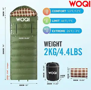 WOQI фланелевый спальный мешок с подушкой легкая теплая погода 3-4 сезона для взрослых XL носимый спальный мешок
