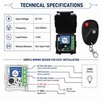 Interrupteur à distance sans fil universel 12V, module récepteur RF 433MHz, relais 1 canal pour ouvre-porte de garage intelligent