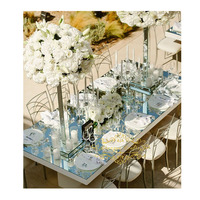 Table ronde miroir argentée pour mariage, plateau de table réfléchissant en PE or/argent de 6 pieds/5 pieds pour événements et réceptions de mariage