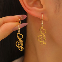 Boucles d'oreilles pendantes personnalisées en acier inoxydable avec motif note de musique, breloques clé de sol et note d'octave musicales