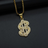 Collier à chaîne en zircon cubique plaqué or 18 ct en acier inoxydable pendentif punk dollar américain personnalisé pour hommes vente en gros