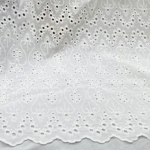 Venta al por mayor de telas de encaje de algodón blanco telas con bordado floral ojal bordes ondulados de encaje <span class=keywords><strong>para</strong></span> materiales de diseño de moda - Product Image 5