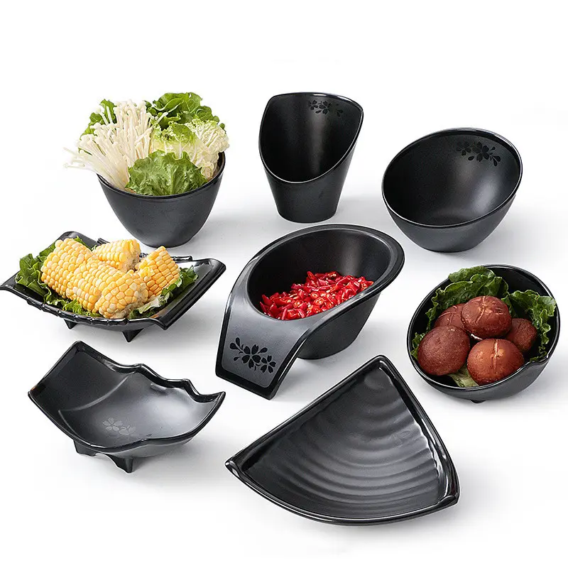 Оптовая продажа, японская посуда, черные цветки вишни, пластиковые тарелки, блюда A5, тарелка из меламина
