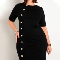 Robe de travail mi-longue moulante à manches courtes et boutonnée sur le devant pour femme, élégante, grande taille, pour le bureau, fabriquée sur mesure