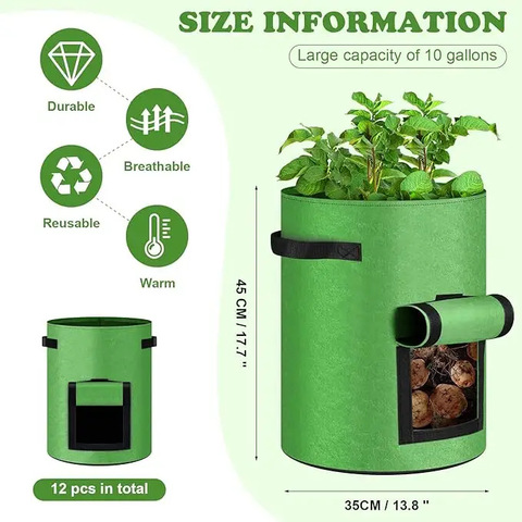Huasheng Eco-Friendly Waterproof Felt Planting Bucket Indoor Outdoor Round Garden Vegetable Seedling Cultivation Bag