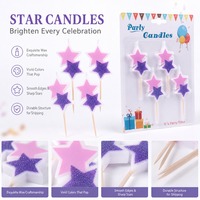 Bougies d'anniversaire scintillantes en forme d'étoile, rose et violet, pour décoration de gâteau de fête - Meilleures ventes