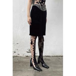 Collants résille pour femmes, noirs, maille latérale, style rétro, rose sexy, collants en soie creux, collants en soie noire, style pur désir, fins - Product Image 3