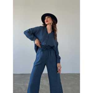 ชุดเซ็ตเสื้อเชิ้ตอ็อกซ์ฟอร์ดและกางเกงขายาวสำหรับผู้หญิง ดีไซน์หรูหรา แขนยาว สวมใส่สบาย ระบายอากาศได้ดี เหมาะกับทุกฤดูกาล - Product Image 3