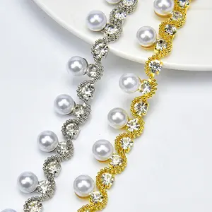 时尚水钻珍珠装饰玻璃水晶白色珍珠流苏珠链装饰带服装鞋装饰DIY